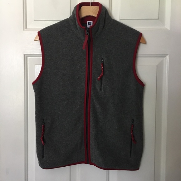 Gap Women Vintage Vest Jacket Gray Maroon Fleece Full Zip Pockets Medium. - Picture 6 of 11